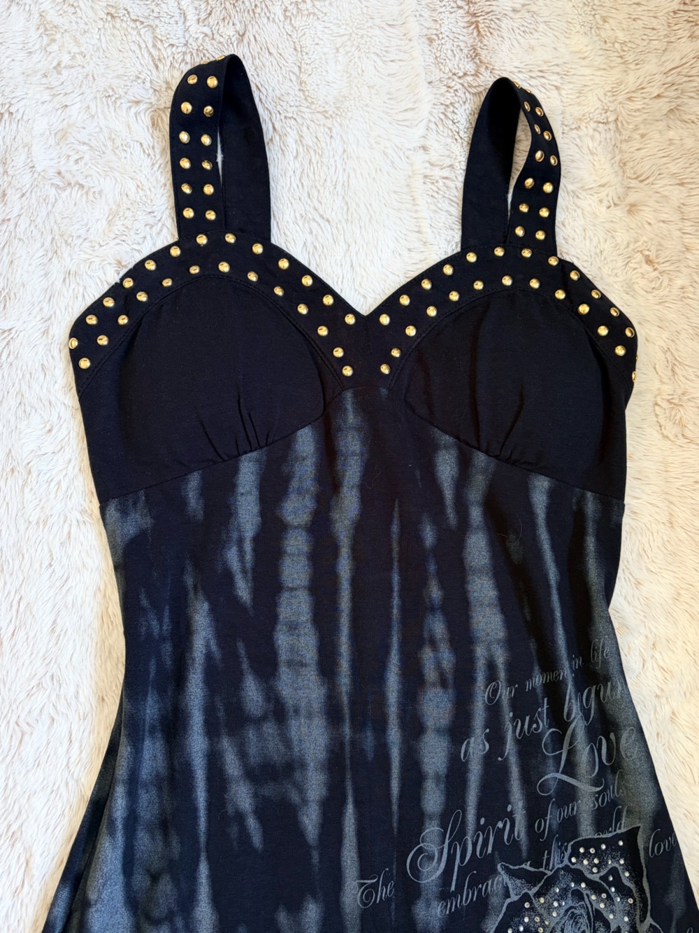🖤 Vintage Y2K South Pole Mini Dress Studded Rhinestone Tattoo McBling Goth Glam - Picture 4 of 11